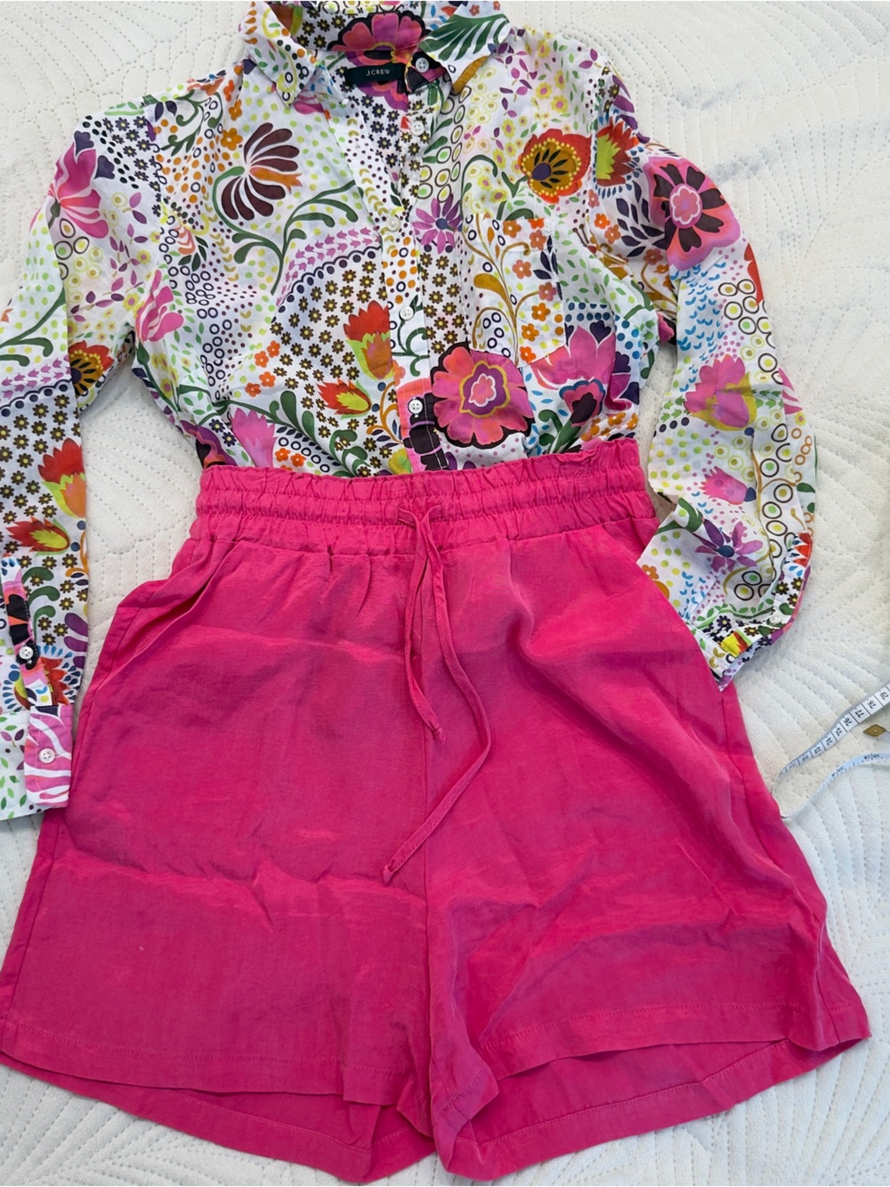 J.Crew Pink High-Waist Drawstring Linen Shorts